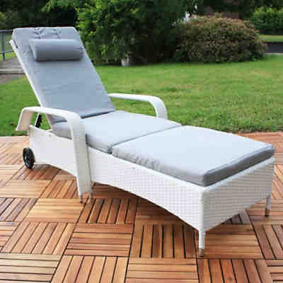 Loungeliege Sonnenliege Rattan in Weiß Gartenliege Relaxliege Terrassenliege Polyrattan 2