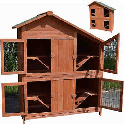 Hasenstall Kaninchenstall Kleintierstall Aufzucht aus Holz 4 Boxen Hasenkäfig Brau 2