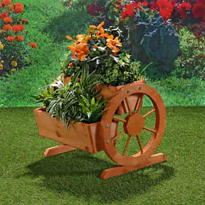 Pflanzkübel mit Wagenräder aus Holz Garten Blumentrog Dekoration Holzkasten
