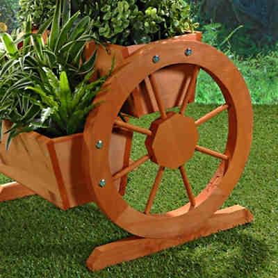 Pflanzkübel mit Wagenräder aus Holz Garten Blumentrog Dekoration Holzkasten 2