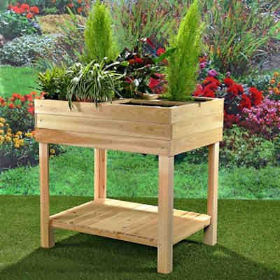Hochbeet Pflanztisch Gartenbeet Holz + 4 Fächer Blumenständer Pflanzkasten