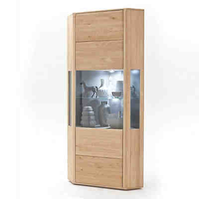 Eck-Vitrine TIJUANA-05 Esszimmer Eckschrank aus massiver Eiche Bianco - B/H/T: 69/206/69cm