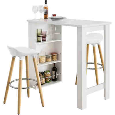 Bartisch Stehtisch Küchentheke Küchenbartisch mit 3 Regalfächern Tresen