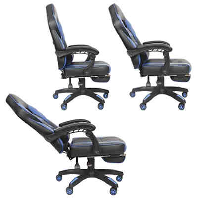 Gamingstuhl Bürostuhl Schreibtischstuhl Chefsessel in Schwarz Blau inkl. Fußablage 2