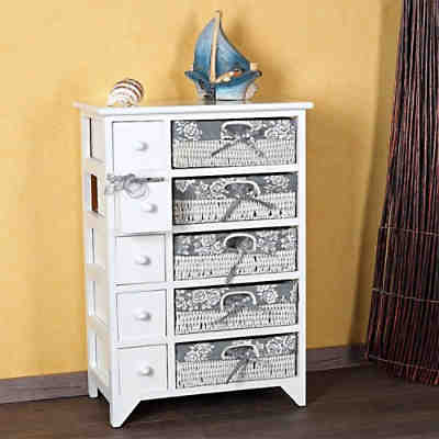 Kommode+ Körbe Sideboard Highboard Schrank Standschrank Flur Weiß Aufbewahrung