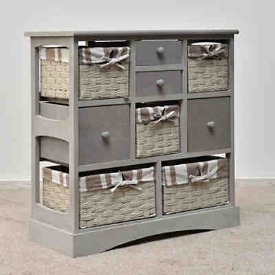 Kommode + 5 Körben + 4 Schubladen Landhaus Shabby Schrank Anrichte Regal M