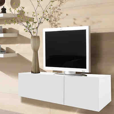 Fernsehschrank 120CM Lowboard Weiß TV Rack Fernseh Kommode Sideboard Regal Holz