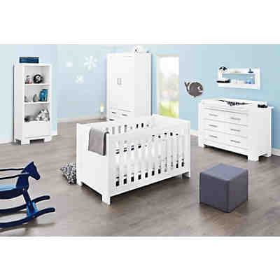 Komplett Kinderzimmer ICE groß, (Kinderbett, Wickelkommode breit und 2-türiger Kleiderschrank), weiß edelmatt