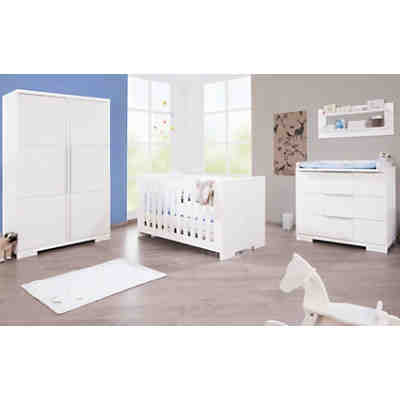 Komplett Kinderzimmer POLAR groß, (Kinderbett, Wickelkommode breit und 2-türiger Kleiderschrank), weiß edelmatt