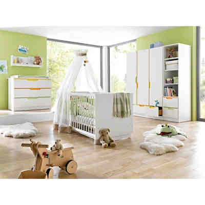 Komplett Kinderzimmer FRESH, 3-tlg. (Kinderbett, breite Wickelkommode und 3-türiger Kleiderschrank), Weiß/Bunt