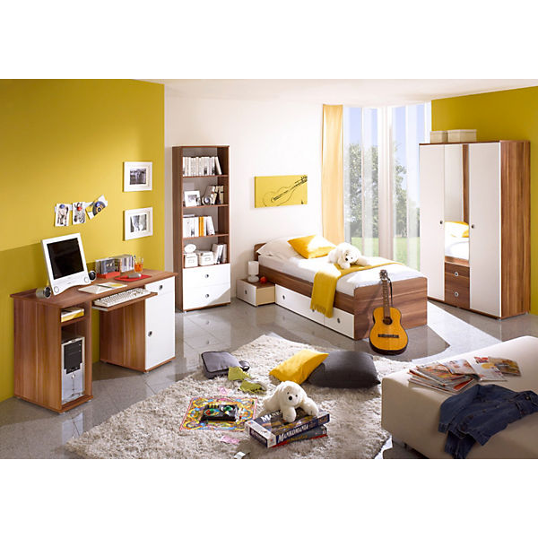 Jugendzimmer Vicky, 4-tlg. (Kleiderschrank, Standregal, Schreibtisch, Bett), Walnuss
