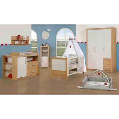 Komplett Kinderzimmer LOUISA, 3-tlg. (Kinderbett, Wickelkommode breit und 3-türiger Kleiderschrank), Weiß/Eiche