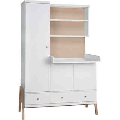 Schrank-/Wickelkombination Holly Nature, umbaubar, weiß/Altmühlenbuche