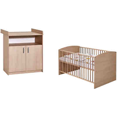 Sparset Classic Buche (Kombi-Kinderbett 70 x 140 cm mit Umbaukit und Wickelkommode), Holzdekor Buche