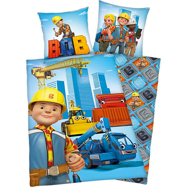 Wende- Kinderbettwäsche Bob der Baumeister, Renforcé, 135 x 200 cm