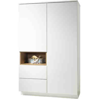 Kleiderschrank MALIE, 2-türig, Kristallweiß Hochglanz, Santhia Eiche