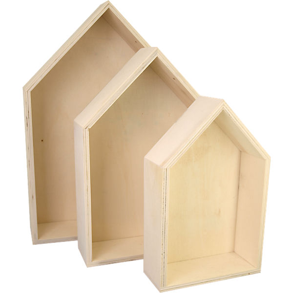 Holzboxen "Häuser", 3er Set