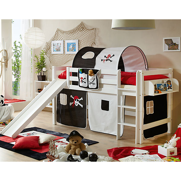 Spielbett Theo G, Buche massiv, weiß, Pirat schwarz-weiß