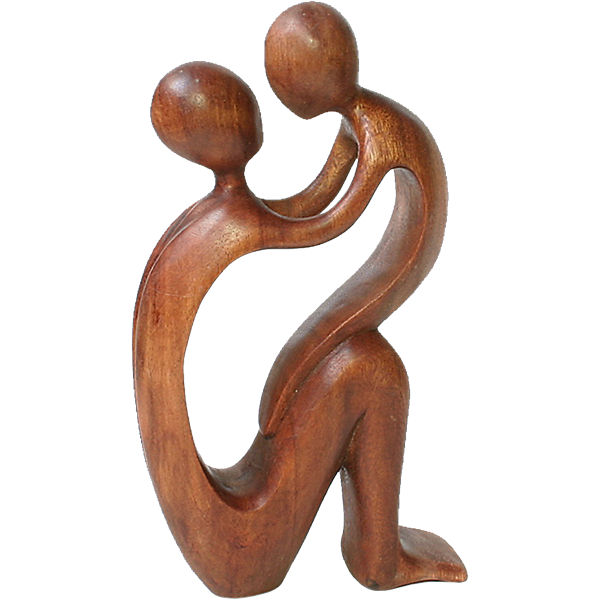 handgeschnitzte Dekofigur "Yoga-Paar" aus Suarholz H30 cm
