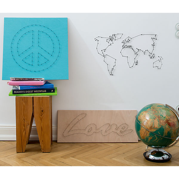 Wandbild "We are the World" mit Nägeln und Faden DIY