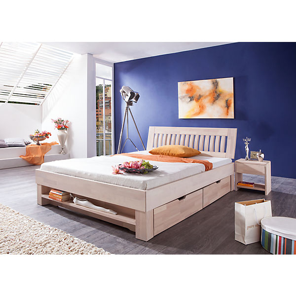 Futonbett KLEOPATRA, Buche massiv, weiß gewaschen, 140 x 200 cm