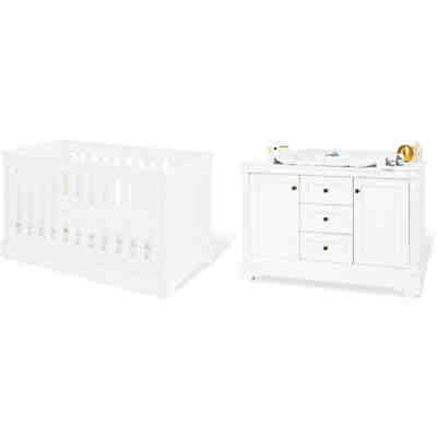 Sparset EMILIA, 2-tlg. (Kinderbett und extrabreiter Wickelkommode), weiß lackiert