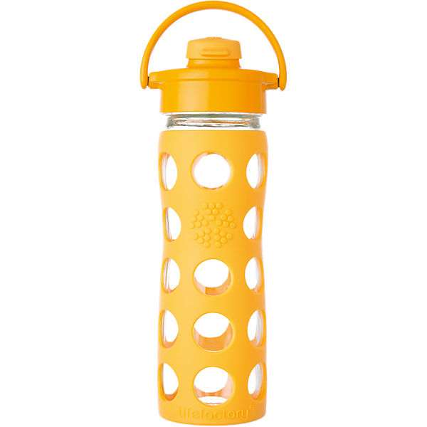 Lifefactory Trinkflasche Glas Collegiate Yellow Flip Top Cap, 475 ml