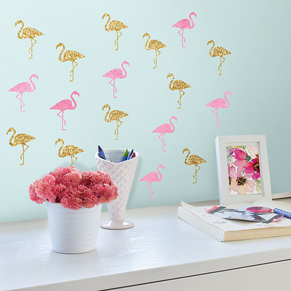 Wandsticker Flamingos, 40-tlg, golden