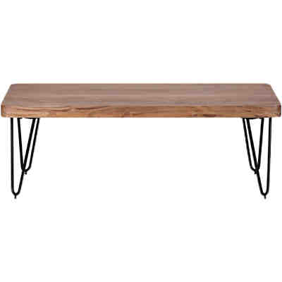 Couchtisch BAGLI Massivholz 115 cm Wohnzimmertisch Metallbeine Hairpin