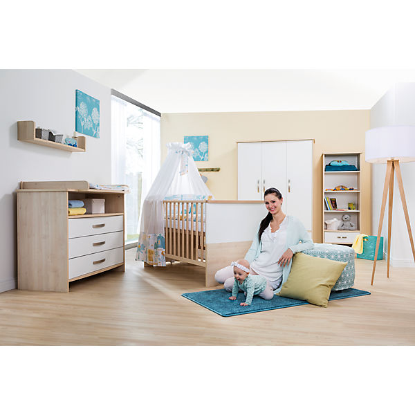 Sparset Honey, 2-tlg. (Kombi-Kinderbett 70x140 cm, Umbauseiten und Wickelkommode mit Wickelaufsatz), teilmassiv, Ahorn/weiß