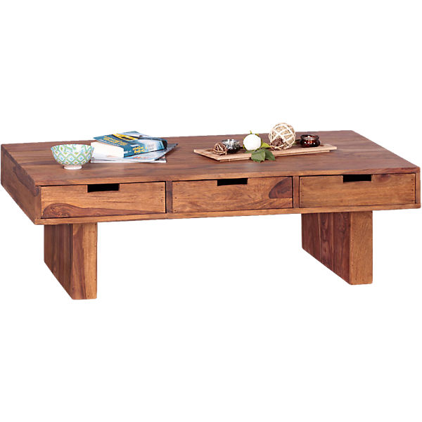 Sheesham Couchtisch "Lapo" Massivholz, mit 3 Schubfächern 110x60 cm