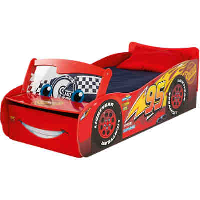 Kinderbett mit leuchtender Windschutzscheibe, Cars, rot, 70 x 140 cm