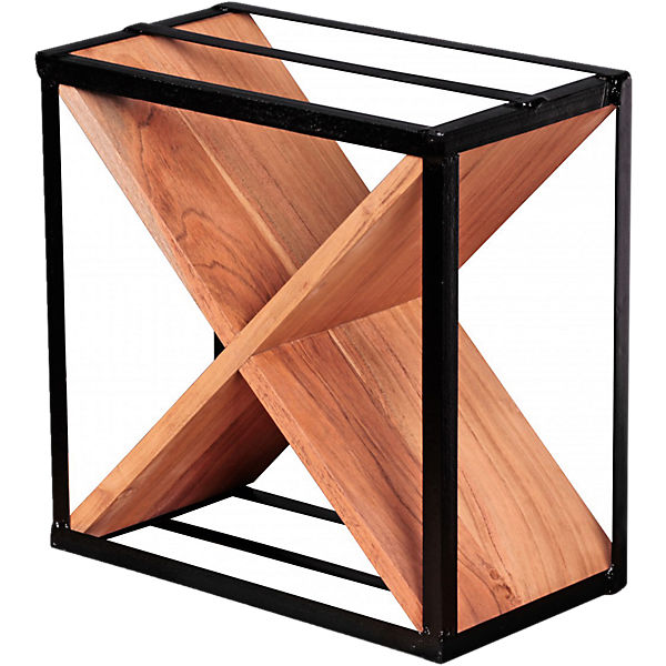 Akazien Weinregal "X" Massivholz/Metall, für 16 Flaschen H37 cm