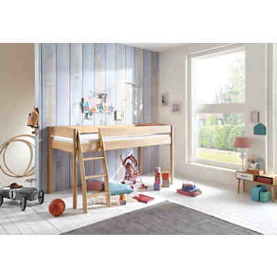 Hochbett MICHELLE inkl. Rollrost, Buche massiv, natur lackiert, 90 x 200 cm