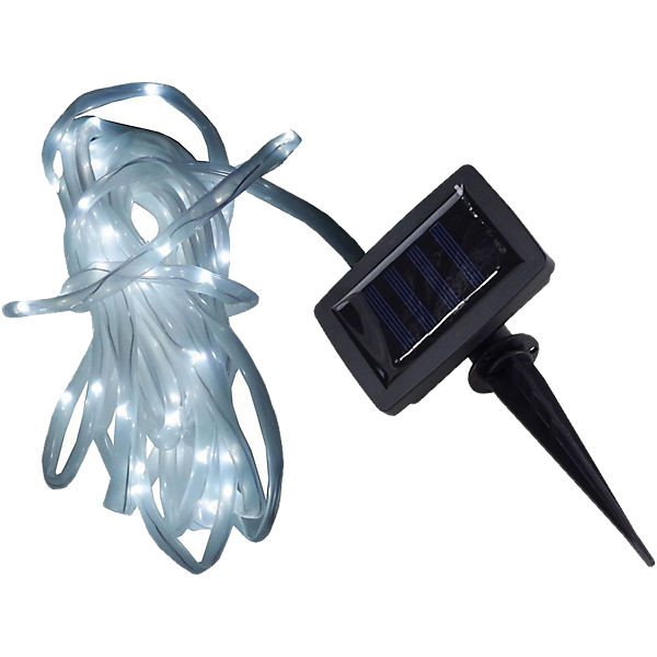 Solar-Lichterschlauch, kaltweiß, 50 LEDs, 7m, 2 Leuchtfunktionen, Sonnensensor, Solarenergie betrieben