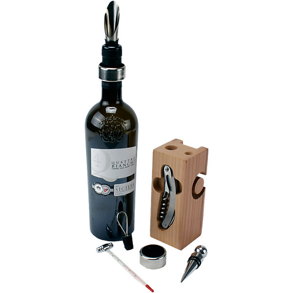 7-tlg. Weinzubehör Geschenkset im Holzblock-Halter