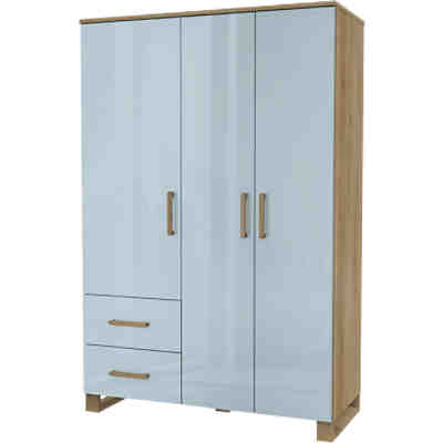 Benno, Kleiderschrank Riviera Eiche-Nachbildung / Pacific Blau Hochglanz