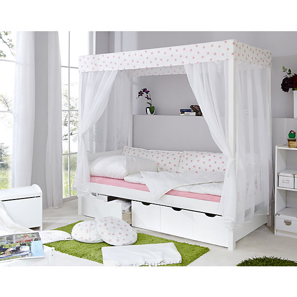 Himmelbett Stern mit 5er Schubkästen, weiß-rosa, 90 x 200 cm
