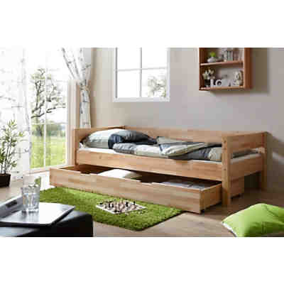 Einzelbett Robby mit Schubkasten, Buche massiv, natur lackiert, 90 x 200 cm