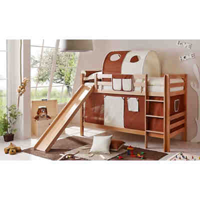 Spielbett Lupo, Buche massiv, natur lackiert, braun-beige, 90 x 200 cm