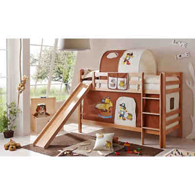 Spielbett Lupo, Buche massiv, natur lackiert, Pirat, braun-beige, 90 x 200 cm