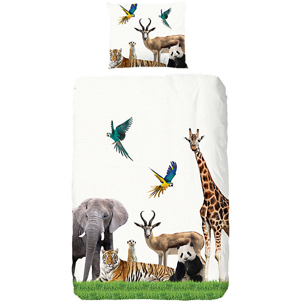 Wende- Kinderbettwäsche Jungle Tiere, 135 x 200 cm