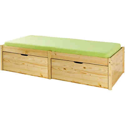 Funktionsbett mit Schubladen Lausanne, Kiefer massiv, natur lackiert, 90 x 200 cm