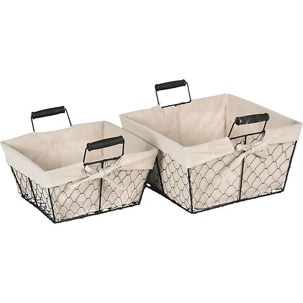2tlg. Drahtkorb Set mit Stoff, eckig