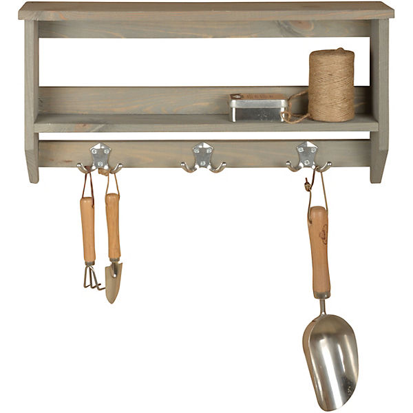 Kiefernholz Wandregal mit 3 Haken 57x30 cm