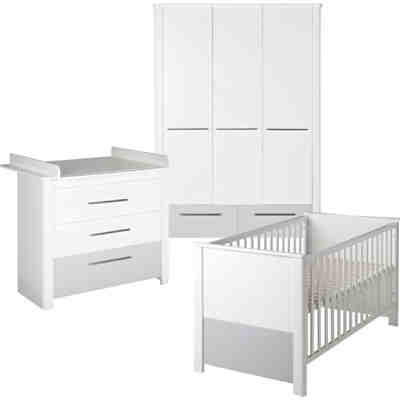 Komplett Kinderzimmer Linus, 3-tlg. (Kinderbett, Wickelkommode und Kleiderschrank), weiß/grau