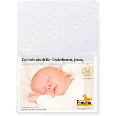 2 Spannbettlaken, Sternchen, Jersey, hellblau/weiß, 60x120 bis 70x140 cm