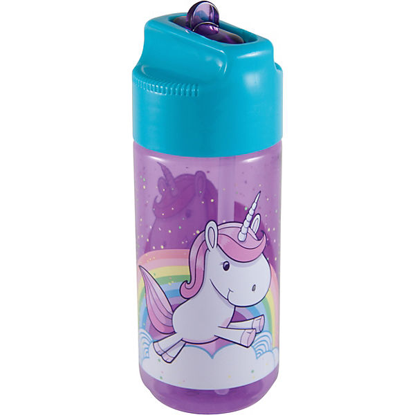 Trinkflasche mit Strohhalm Einhorn, 430 ml
