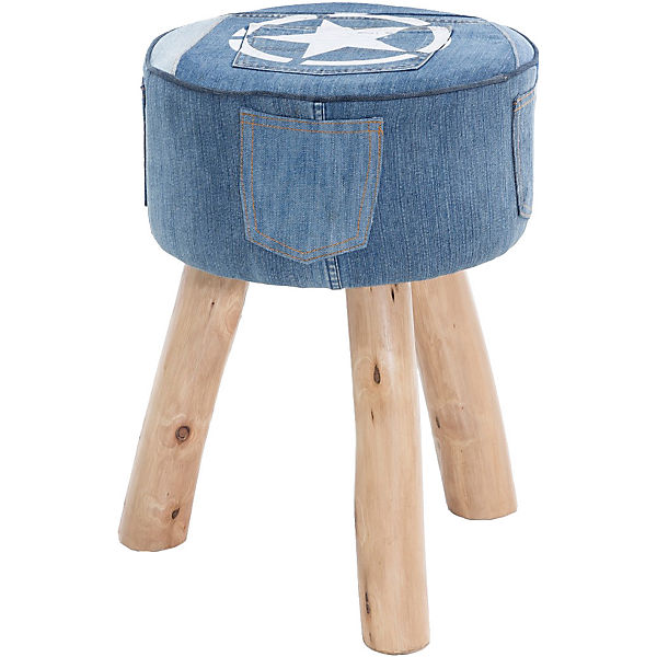 Bali Massivholz & Denim Sitzhocker Ø35 x 50 cm