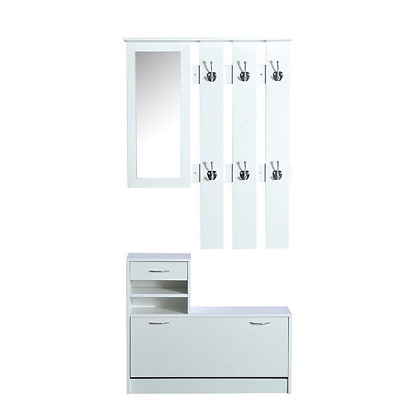 3 in 1 Garderoben-Set mit Schuhschrank, Wandpaneel und Spiegel